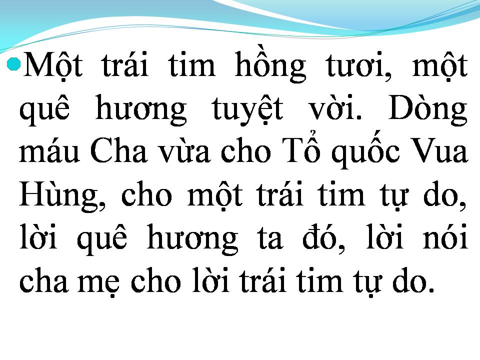 Lời bài hát MỘT TRÁI TIM MỘT QUÊ HƯƠNG