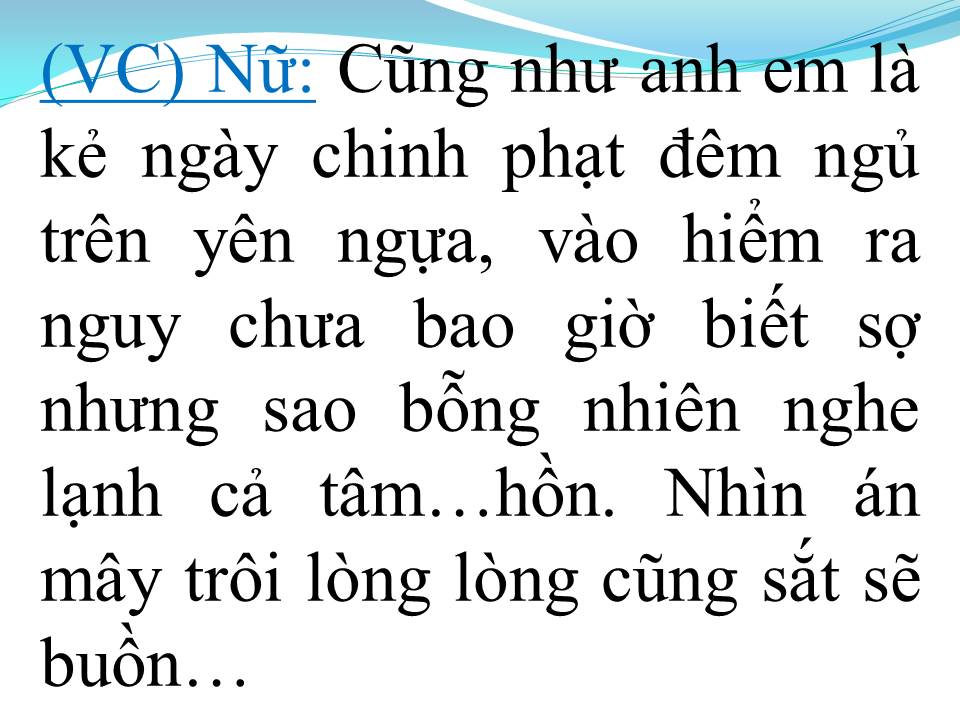 Lời bài hát NGƯỜI TÌNH TRÊN CHIẾN TRẬN (TÂN CỔ)
