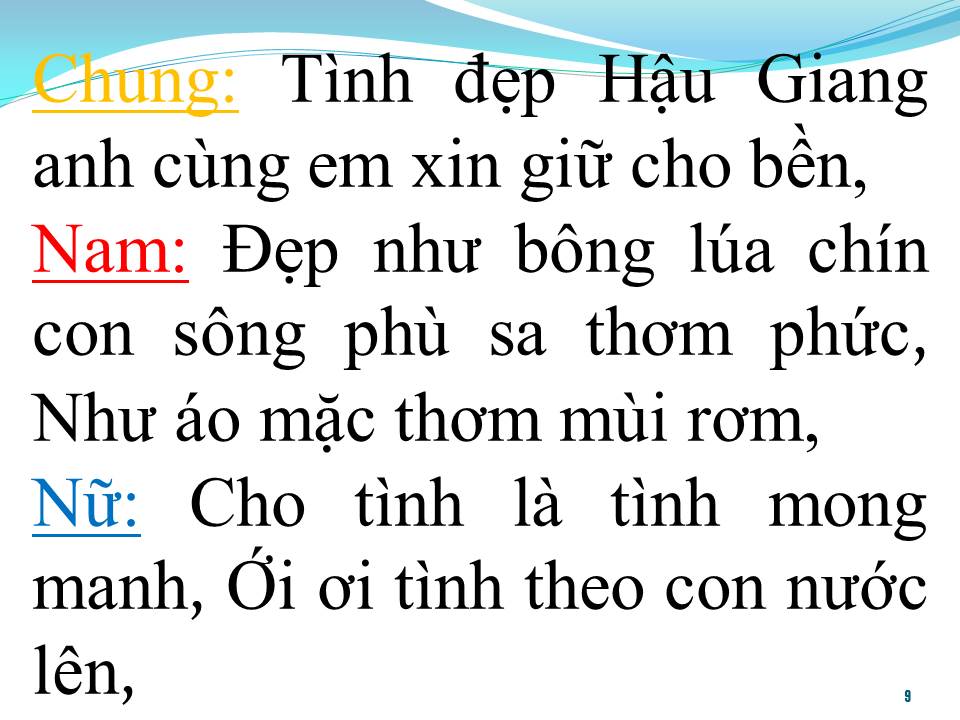 Lời bài hát TÌNH ĐẸP HẬU GIANG (SONG CA)