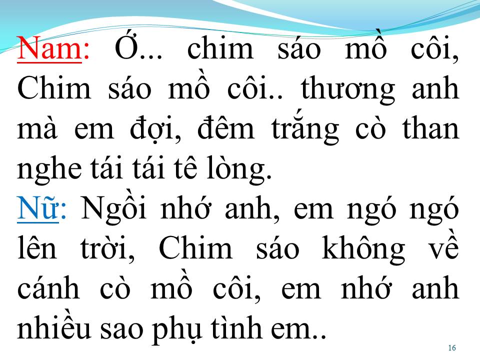 Lời bài hát CHIM TRẮNG MỒ CÔI (SONG CA)